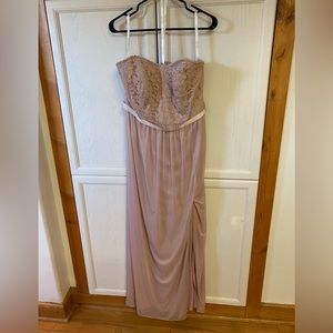 David’s Bridal Blush Bridesmaid Strapless Lace Top Dress